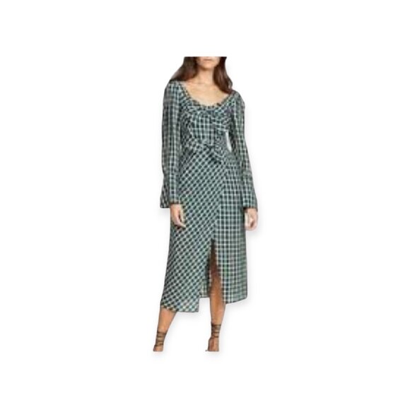 Anthropologie Plaid Midi Dress, Size S, Evergreen & White NWT - Picture 3 of 16